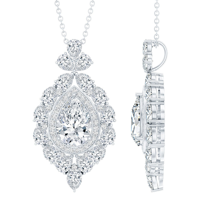 Pear-shaped 2.2 carat moissanite bridal pendant on a silver chain from Rosec Jewels, showcasing a sparkling, elegant jewelry piece.