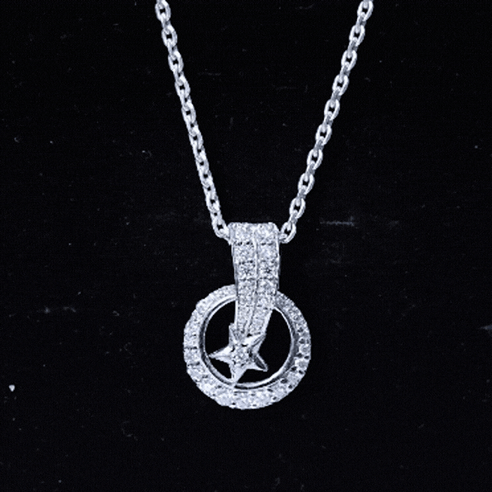 Certified Moissanite Shooting Star Pendant with silver chain, featuring a sparkling star-shaped gemstone and delicate silver setting.