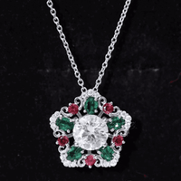 Certified 2 Carat Moissanite Statement Necklace with Lab Ruby and Emerald