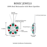 Certified 2 Carat Moissanite Statement Necklace with Lab Ruby and Emerald