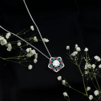Certified 2 Carat Moissanite Statement Necklace with Lab Ruby and Emerald