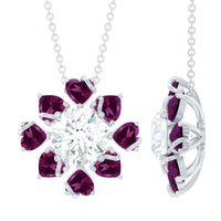 2 Carat Moissanite Designer Necklace with Rhodolite