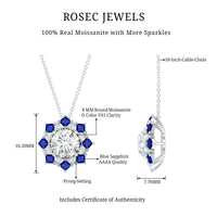 Certified Moissanite and Lab Sapphire Designer Necklace With Chain