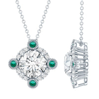 2 Carat Moissanite Vintage Inspired Necklace with Lab Emerald