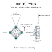 2 Carat Moissanite Vintage Inspired Necklace with Lab Emerald