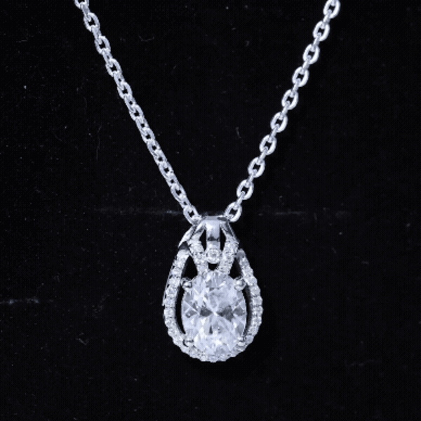 Rosec Jewels 2 Carat Oval Moissanite Drop Necklace pendant with sparkling white gemstone for wedding or special occasions.