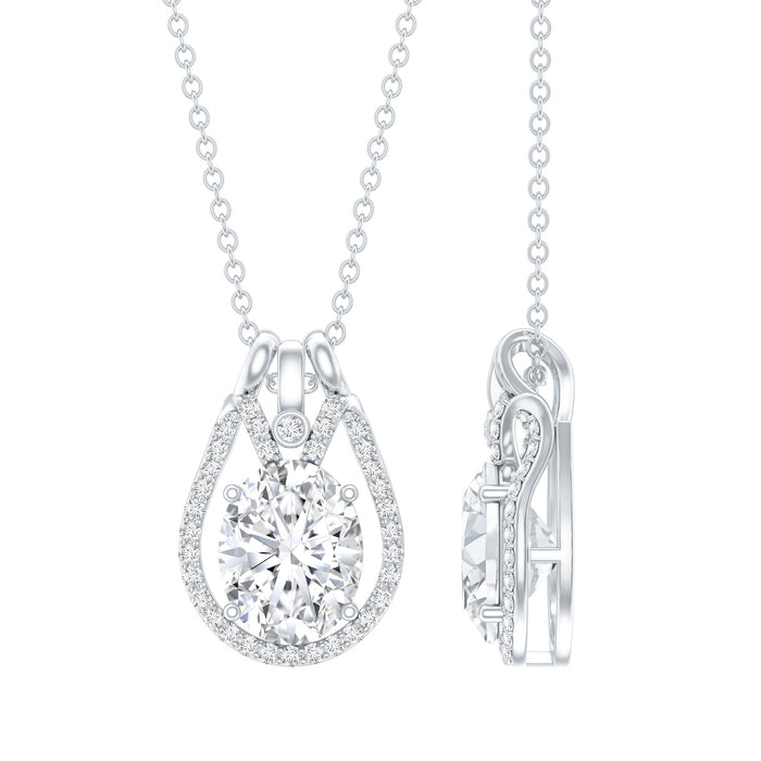 Oval cut 2 carat Moissanite drop pendant necklace by Rosec Jewels, perfect for weddings, showcasing a sparkling gemstone and elegant design.