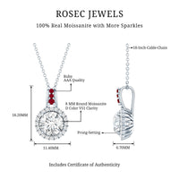 Sterling Silver 2 Carat Moissanite Halo Pendant Necklace with Ruby