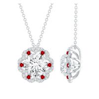 Certified 2 Carat Moissanite Statement Necklace with Lab Ruby