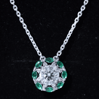 2 Carat Moissanite Statement Halo Necklace with Lab Grown Emerald