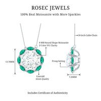 2 Carat Moissanite Statement Halo Necklace with Lab Grown Emerald