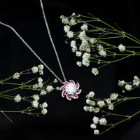 2 Carat Moissanite and Lab Ruby Flower Pendant Necklace
