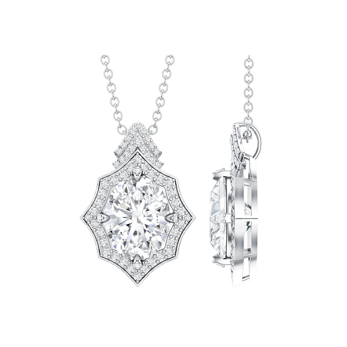 Certified 2 Carat Moissanite Vintage Halo Necklace for Women