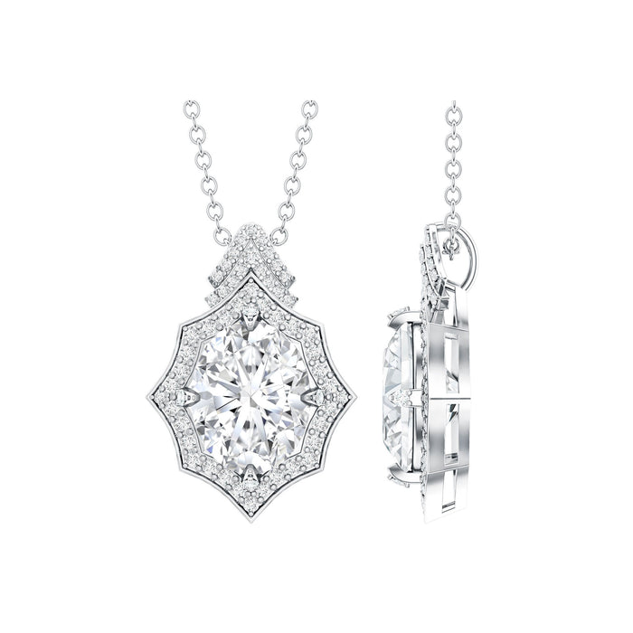 Certified 2 Carat Moissanite vintage halo pendant necklace for women from Rosec Jewels, featuring a sparkling central stone and intricate design.