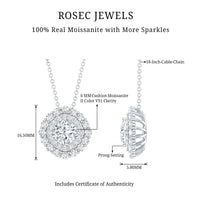 Certified Moissanite Double Halo Pendant Necklace with Silver Chain