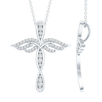 Certified Moissanite Angel Wings Cross Necklace with Silver Chain