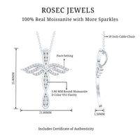 Certified Moissanite Angel Wings Cross Necklace with Silver Chain
