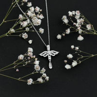 Certified Moissanite Angel Wings Cross Necklace with Silver Chain