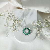 Certified 3 Carat Moissanite Flower Bridal Necklace With Lab Grown Emerald