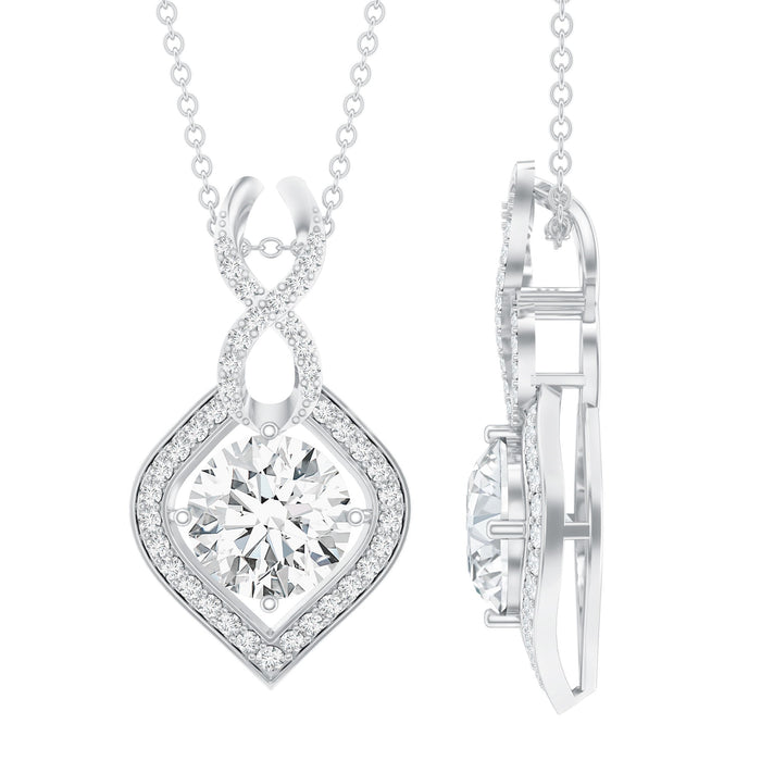 Silver chain pendant featuring a 2.62 carat Moissanite gemstone for bride, from Rosec Jewels, elegant wedding jewelry.