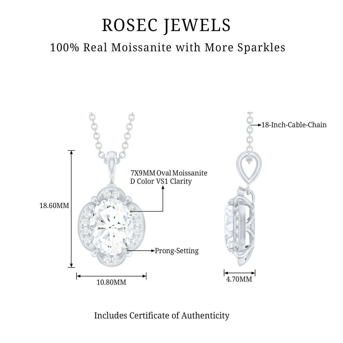 Moissanite Art Deco Necklace with Silver Chain