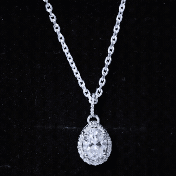 Oval moissanite bridal necklace in silver with pendant, 1.2 carats, from Rosec Jewels, perfect for wedding jewelry.