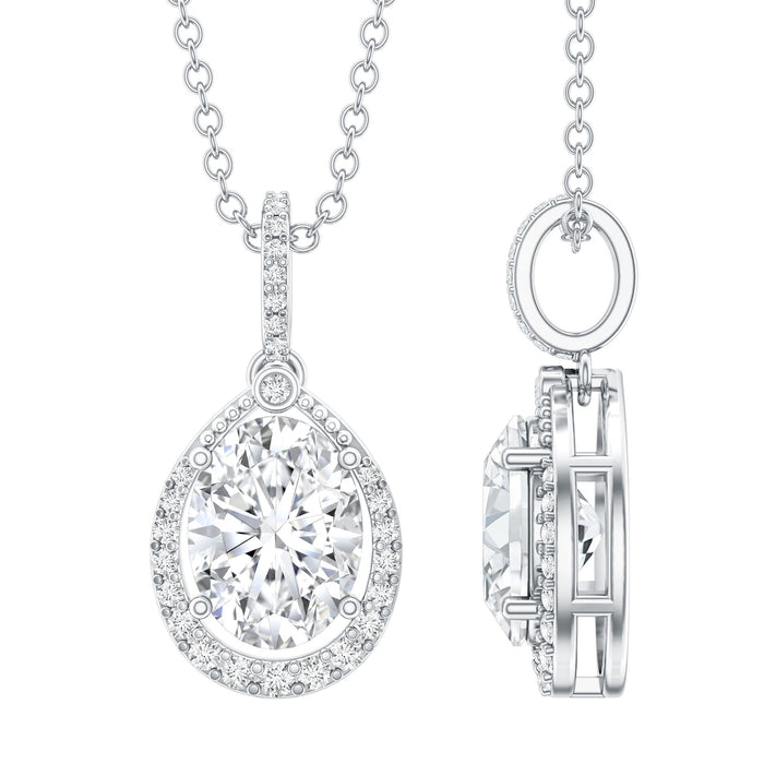 Silver bridal necklace featuring a 1.2 carat oval moissanite pendant from Rosec Jewels, perfect for wedding jewelry.