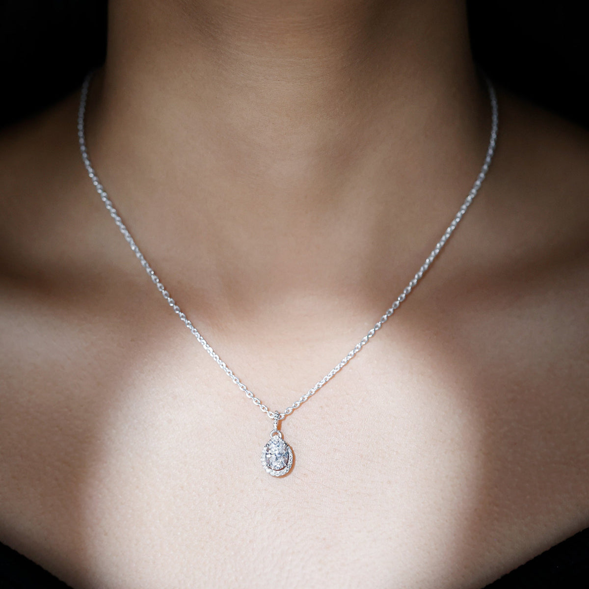 Certified 1.2 Carat Oval Moissanite Bridal Necklace For Wedding in Silver