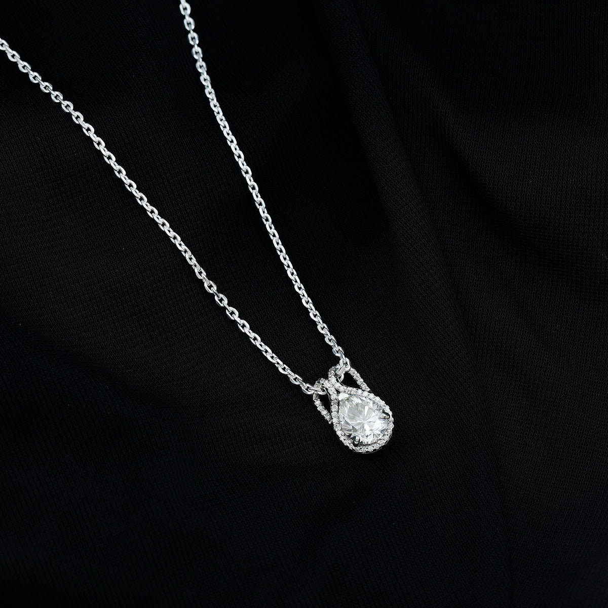 Certified 1.4 Carat Moissanite Teardrop Wedding Necklace with Silver Chain
