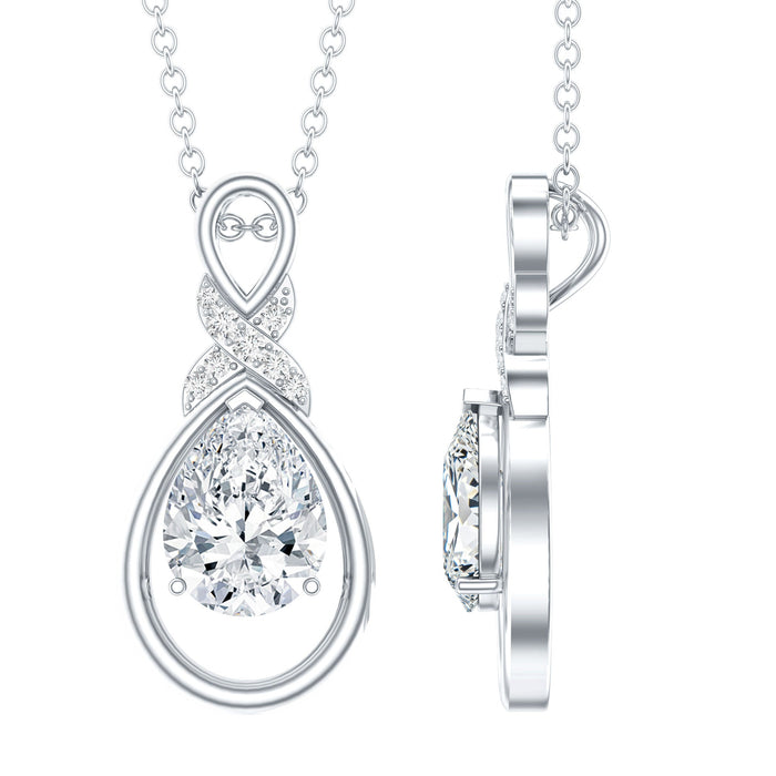 Certified 1.3 carat Moissanite bridal drop pendant on silver chain, elegant jewelry by Rosec Jewels.