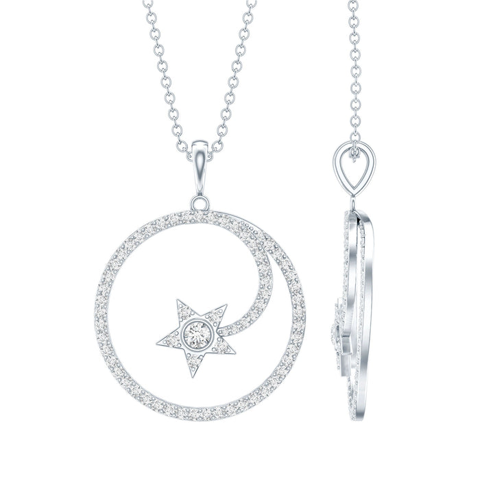 Certified Moissanite Shooting Star pendant on a silver chain by Rosec Jewels, featuring a sparkling star design.