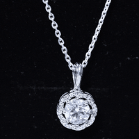 Certified 2 Carat Moissanite Halo Pendant Necklace with Silver Chain