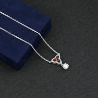 Certified Moissanite and Garnet Designer Bridal Necklace in Silver
