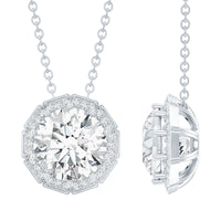 Certified 2 Carat Round Moissanite Designer Necklace with Silver Chain