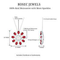 Certified 1.3 Carat Moissanite Statement Flower Necklace with Lab Grown Ruby