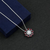 Certified 1.3 Carat Moissanite Statement Flower Necklace with Lab Grown Ruby