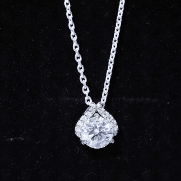 Certified 2 Carat Moissanite pendant necklace with silver chain, showcasing a sparkling gemstone from Rosec Jewels.