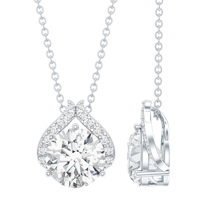 Certified 2 Carat Moissanite pendant necklace on silver chain by Rosec Jewels, showcasing a sparkling gemstone and elegant design.
