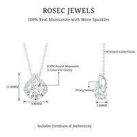 Certified 2 Carat Moissanite Pendant Necklace with Silver Chain