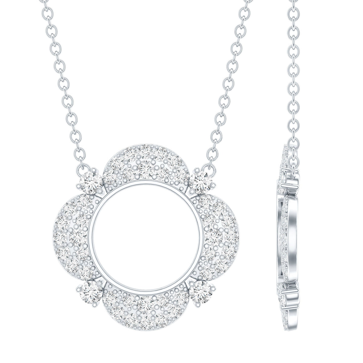 Moissanite Flower Pendant Necklace With Silver Chain