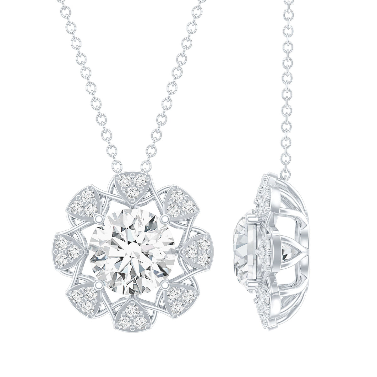 2 Carat Brilliant Cut Moissanite Bridal Necklace With Silver Chain