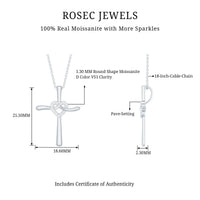 Certified Moissanite Cross Heart Pendant Necklace with Silver Chain