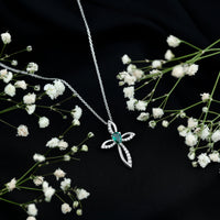 Pear Shape Lab Emerald Cross Locket with Silver Chain