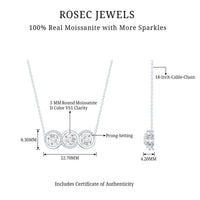 Certified Round Moissanite 3 Stone Bar Necklace with Silver Chain