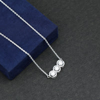 Certified Round Moissanite 3 Stone Bar Necklace with Silver Chain