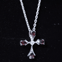 Real Garnet Designer Cross Necklace with Silver Chain