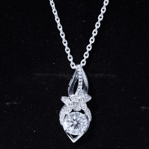 Rosec Jewels certified moissanite bridal necklace pendant with sparkling white gemstone for wedding elegance.