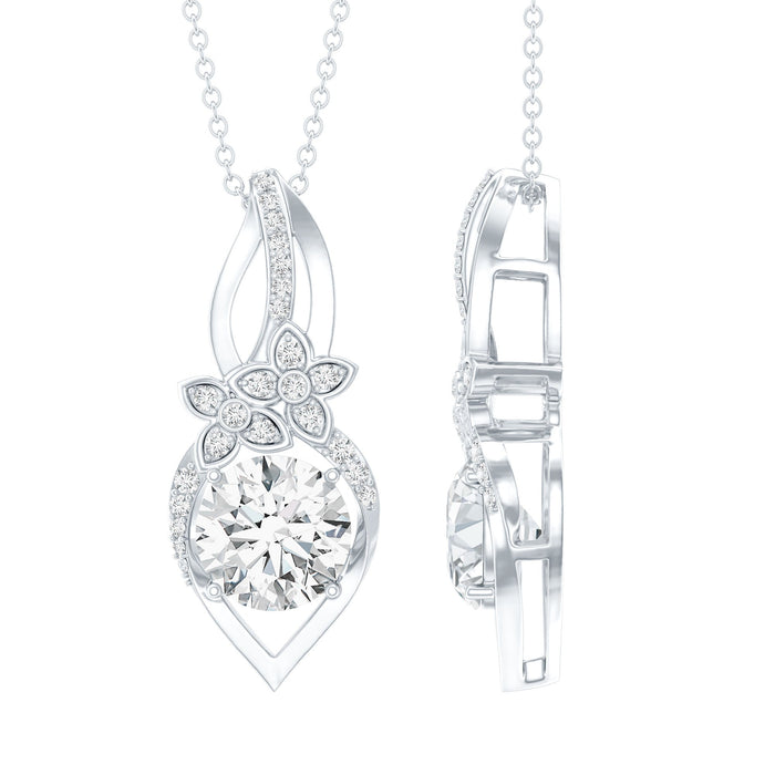 Rosec Jewels certified moissanite bridal necklace pendant for wedding, featuring elegant design and sparkling gemstone.