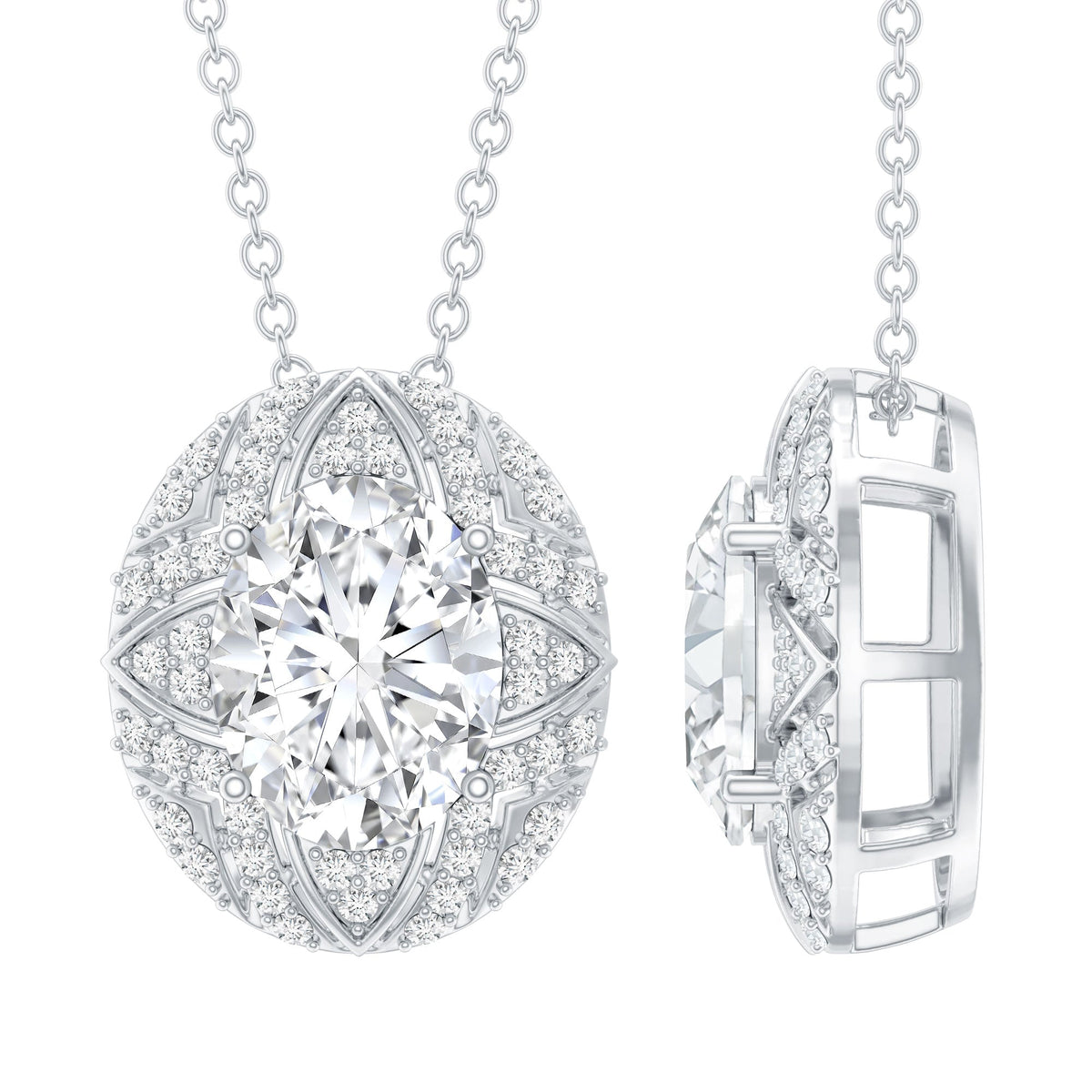 Art Deco Style 2 Carat Moissanite Designer Necklace with Silver Chain