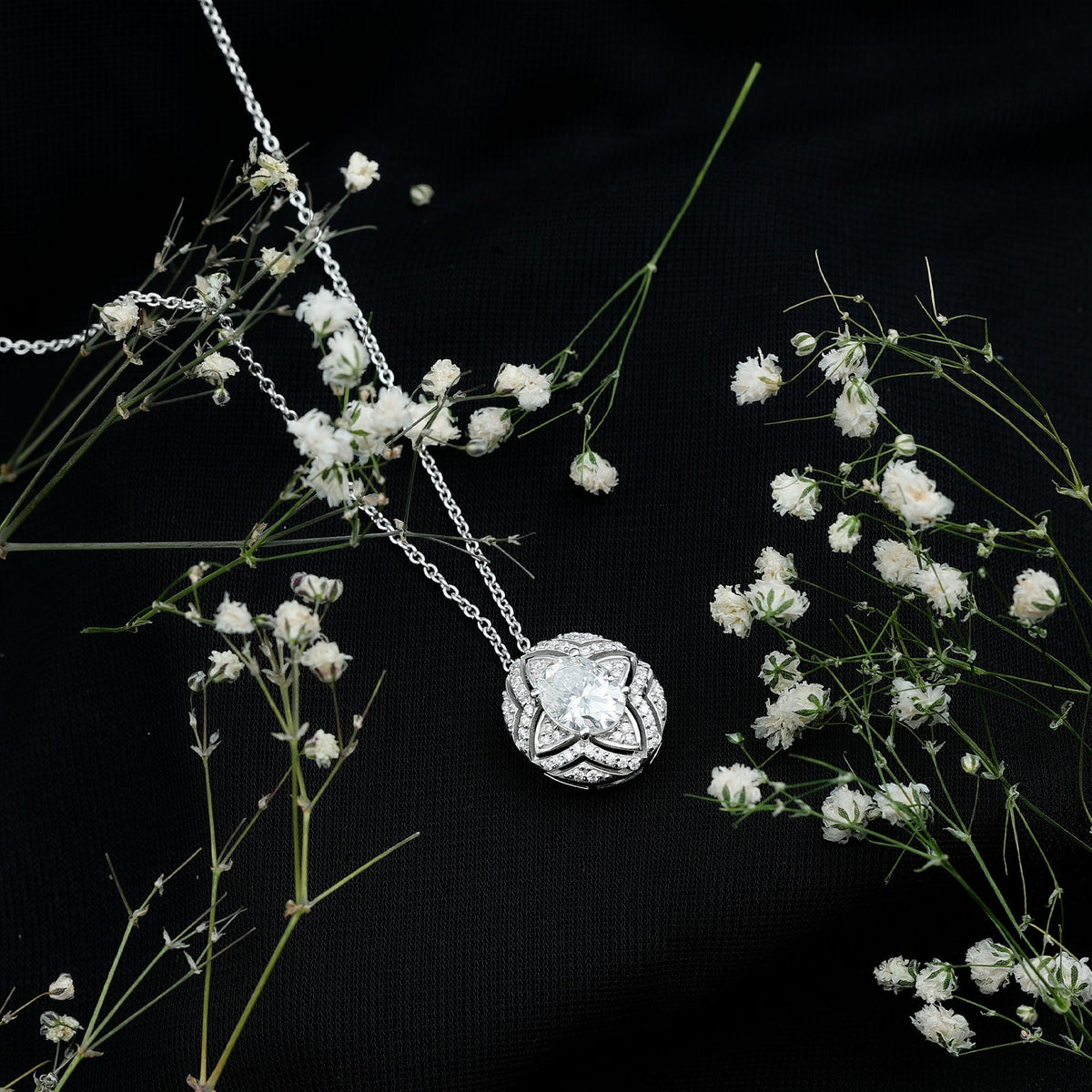 Art Deco Style 2 Carat Moissanite Designer Necklace with Silver Chain